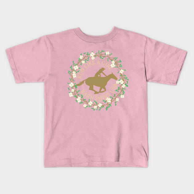 Run Like A Girl Dogwood Wreath Kids T-Shirt by Barn Shirt USA